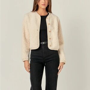 LONG SLEEVE BOUCLE CARDIGAN JACKET